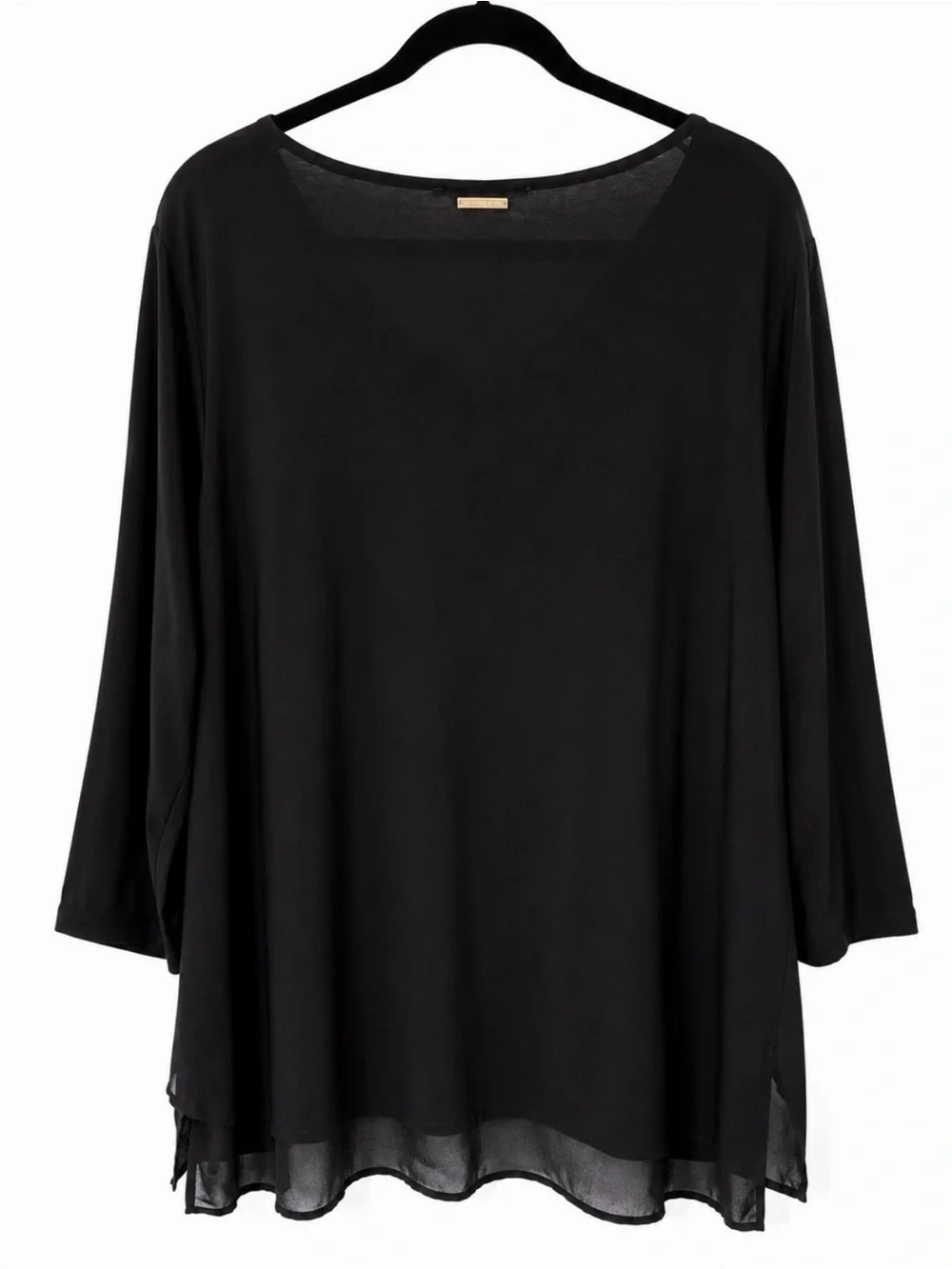 Michael Kors Black V-Neck Layered Blouse - Women's Top sheer 1X 3/4 sleeve cozy